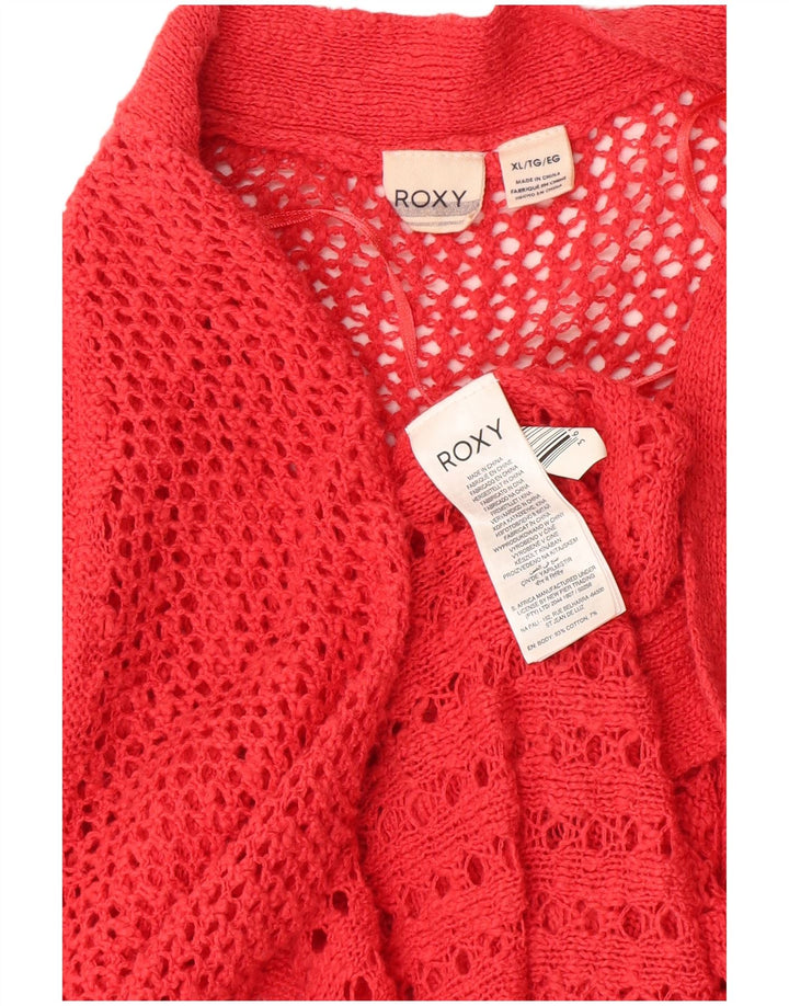 ROXY Womens Longline Crochet Cardigan Sweater UK 18 XL Red Cotton