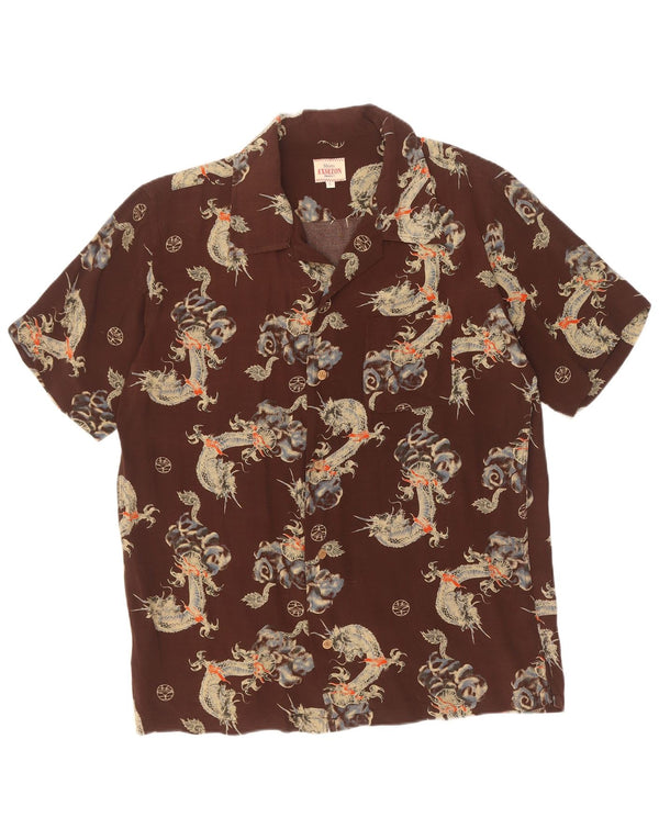 Exsezon Mens Abstract Pattern Short Sleeve Shirt Large Brown
