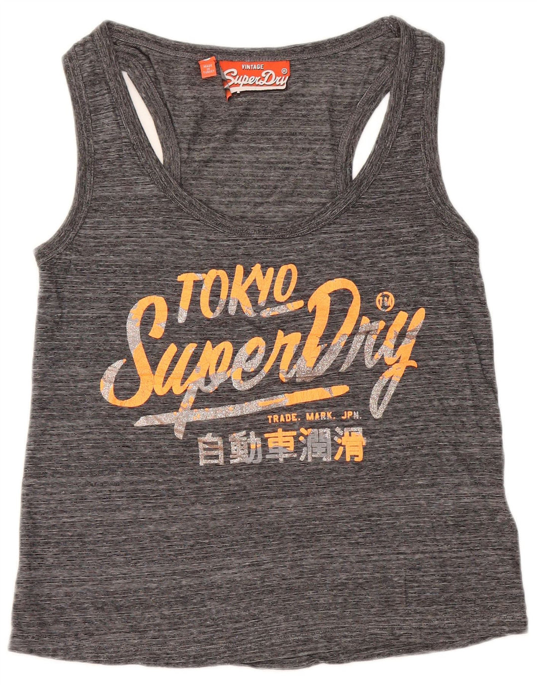 SUPERDRY Womens Graphic Vest Top UK 10 Small Grey Flecked Cotton
