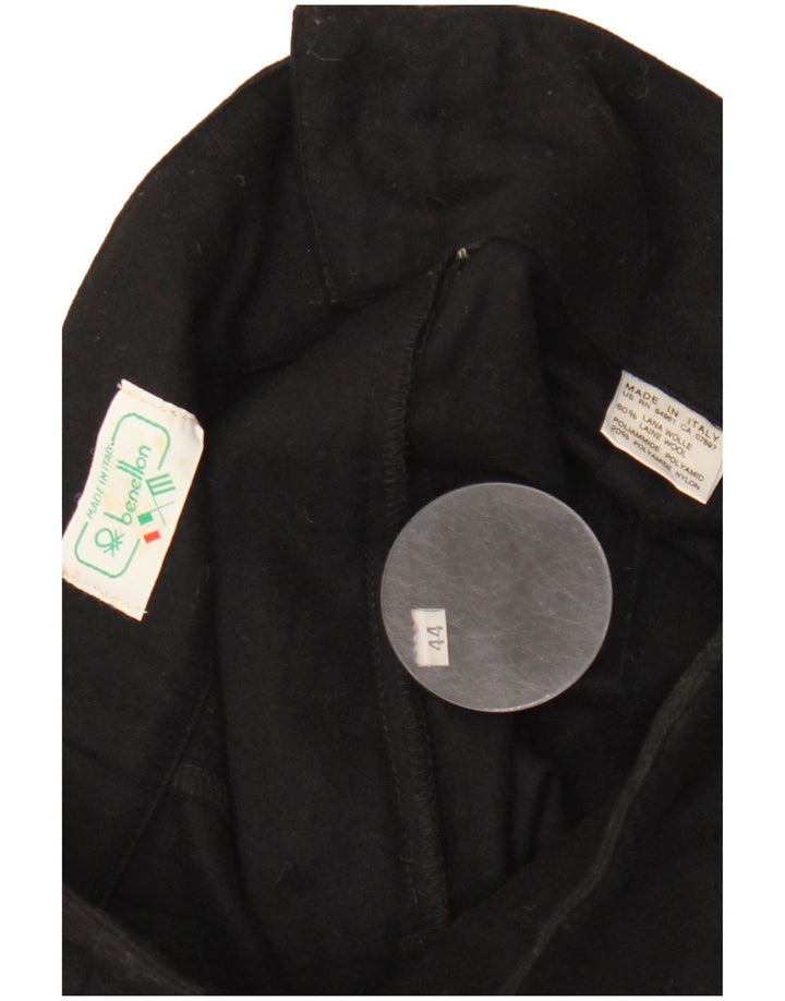 Benetton Womens High Waist Midi Skirt IT 44 Medium W28  Black Wool