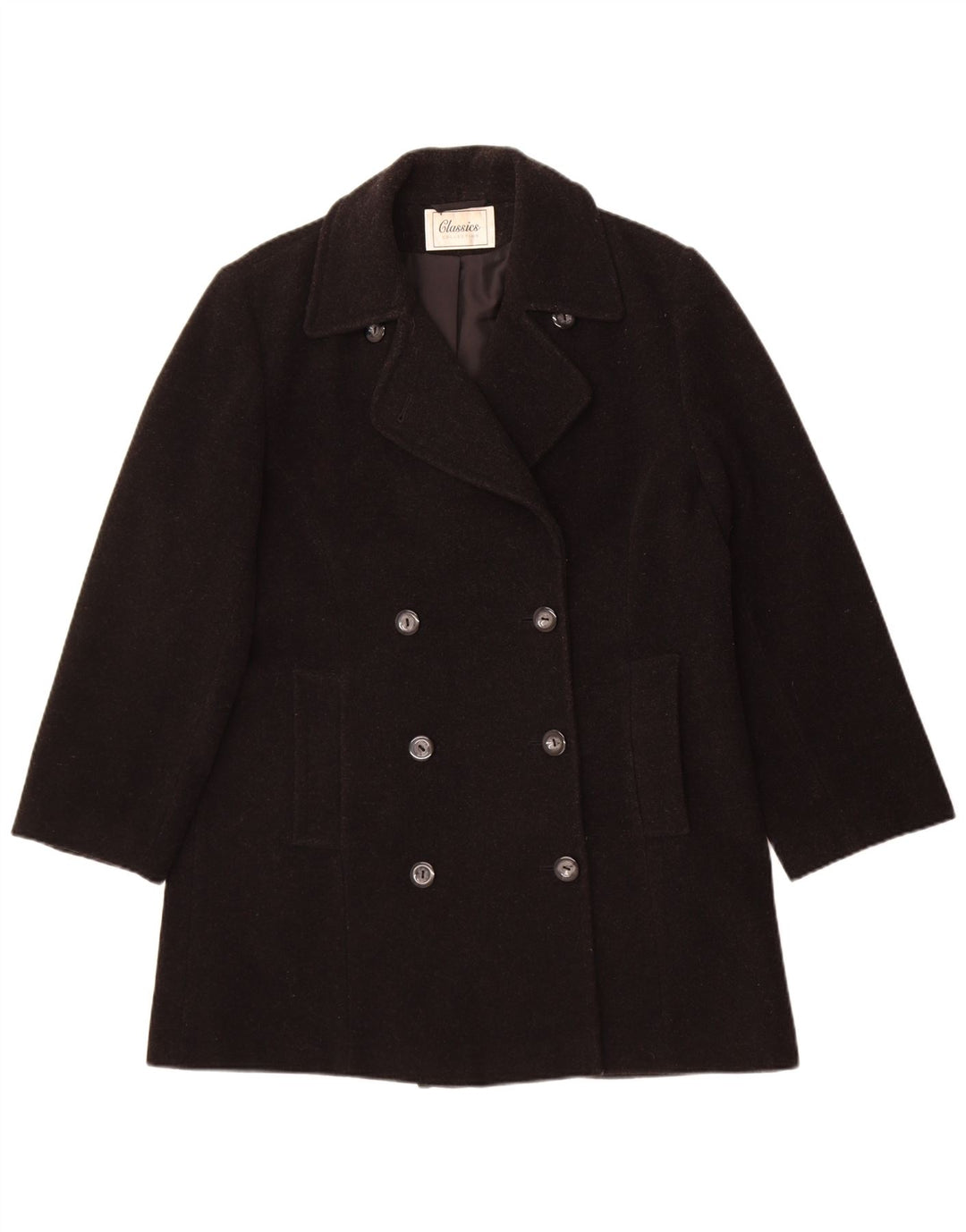 St. Bernard Womens Double Breasted Coat UK 14 Medium Black Wool