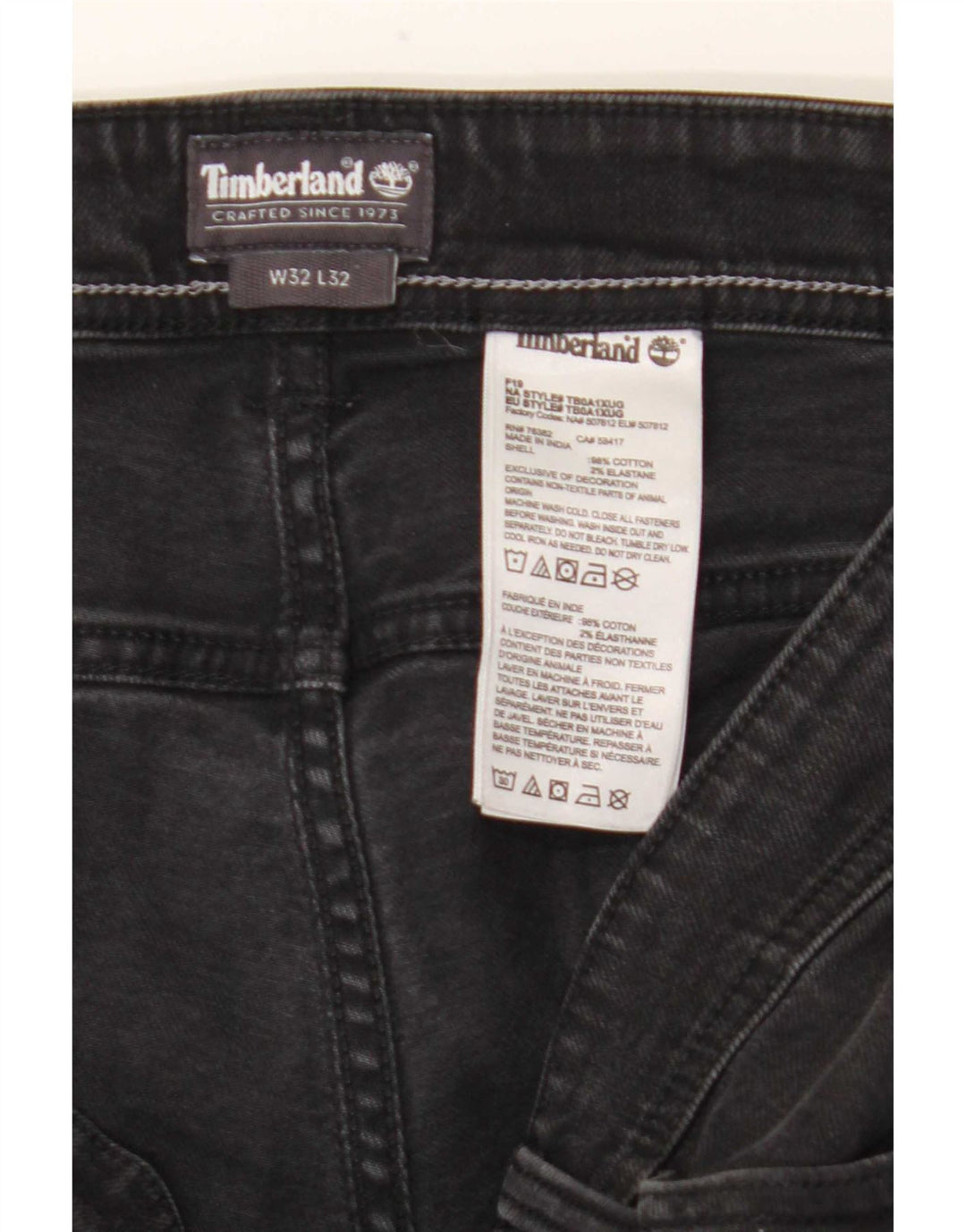 Timberland Mens Slim Jeans W32 L32 Black Cotton
