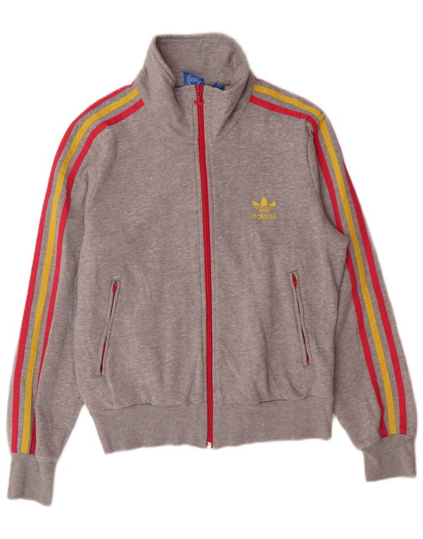 ADIDAS Womens Graphic Tracksuit Top Jacket UK 14 Medium Grey Polyester
