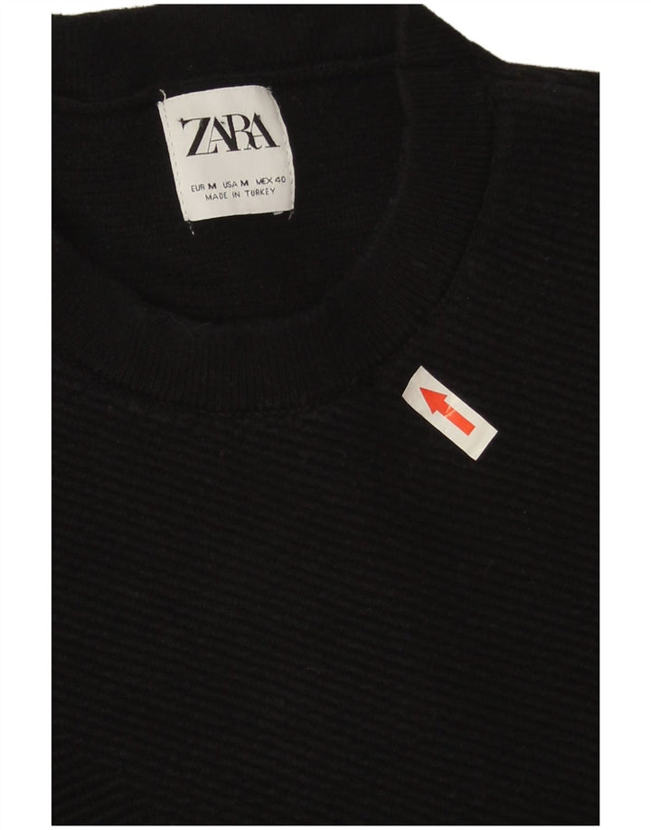 Zara Mens Crew Neck Jumper Sweater Medium Black Cotton