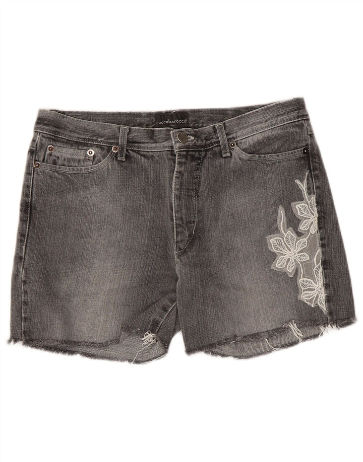Roccobarocco Womens Denim Shorts W30 Medium Grey Floral Cotton