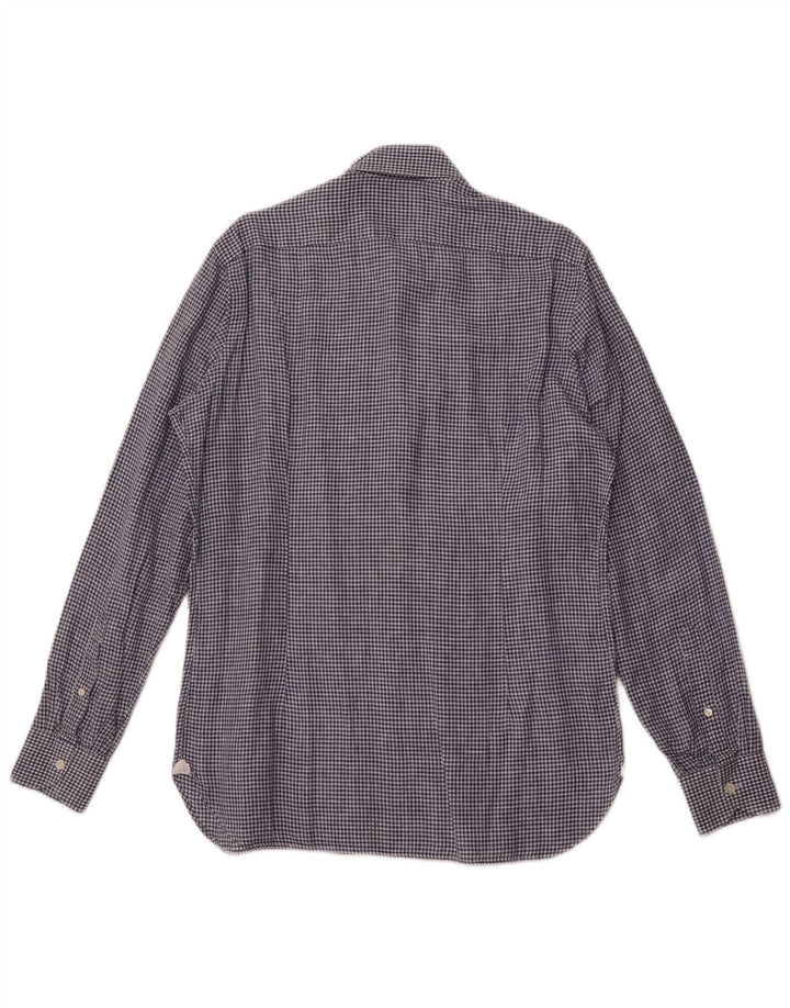 BORRELLI Mens Shirt Size 40 15 3/4 Medium Blue Gingham Cotton