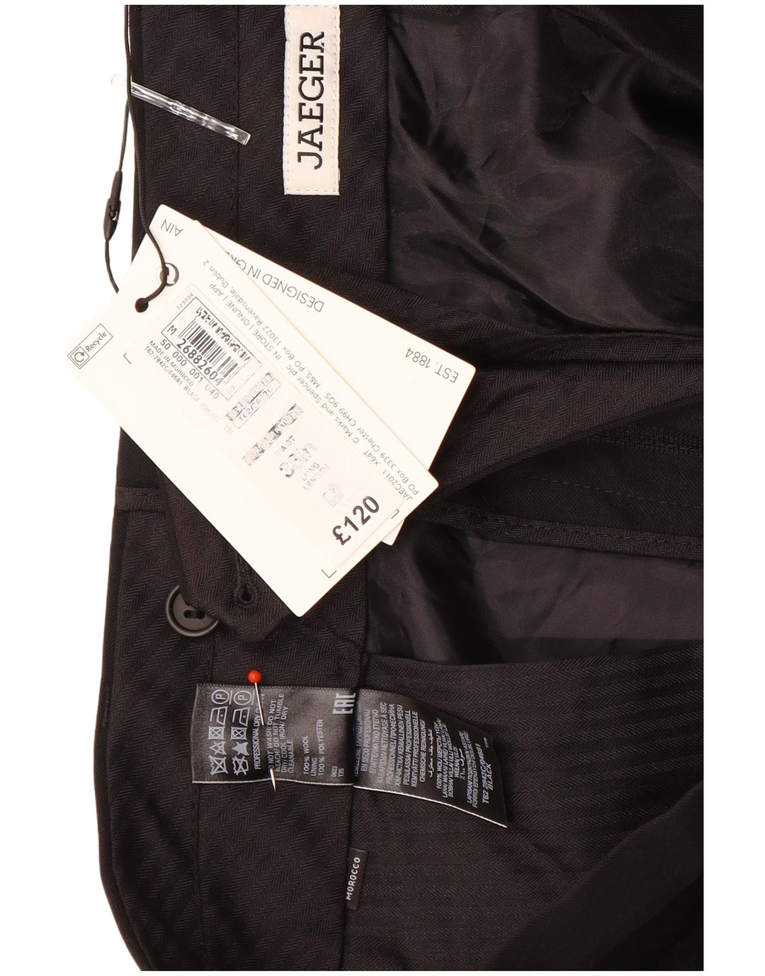 Jaeger Mens Slim Casual Trousers W38 L33 Black Wool