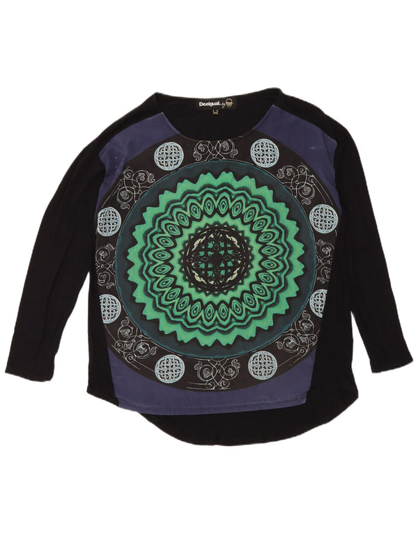 Desigual Womens Abstract Pattern Top Long Sleeve UK 20 2XL Black Modern