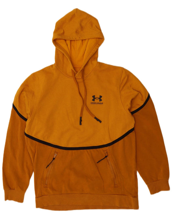 Under Armour Mens Hoodie Jumper Medium Orange Colourblock Cotton