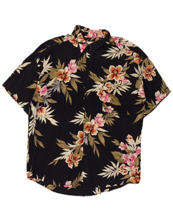 Vintage Mens Short Sleeve Shirt Large Black Floral