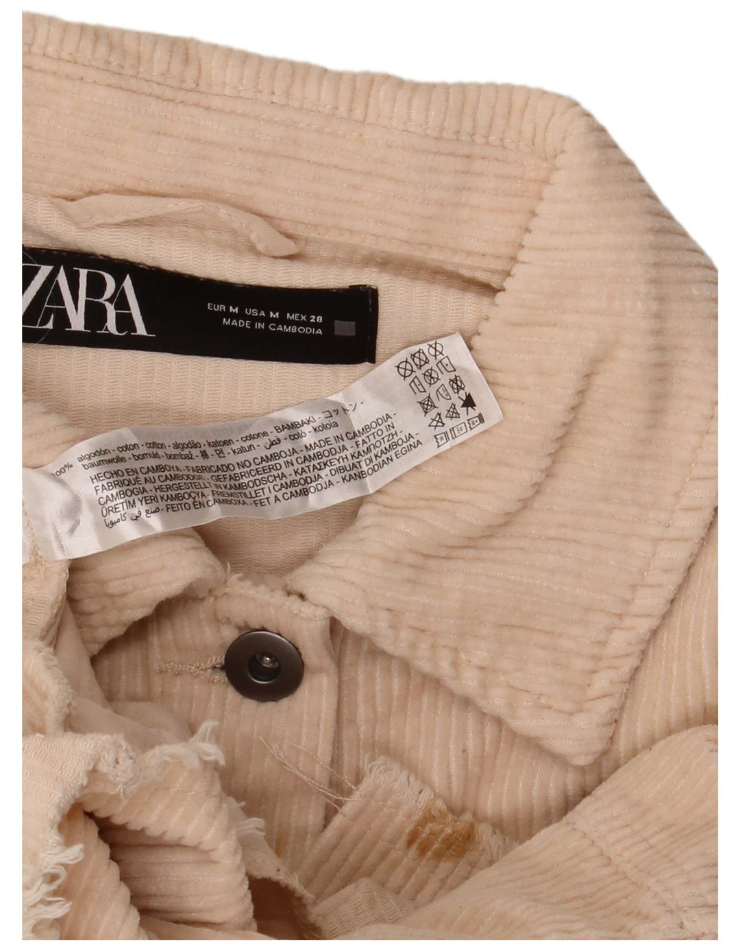 ZARA Womens Oversized Corduroy Shirt UK 14 Medium Off White Cotton