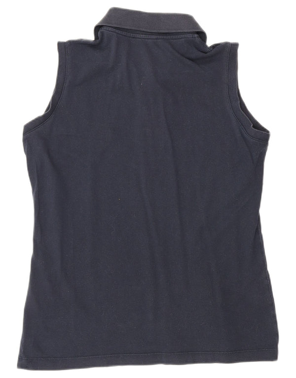 Sergio Tacchini Womens Sleeveless Polo Shirt UK 14 Large Navy Blue Cotton