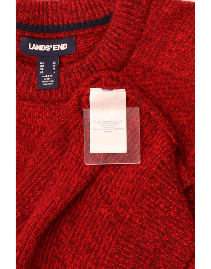 LANDS END Mens Crew Neck Jumper Sweater Medium Red Flecked Cotton