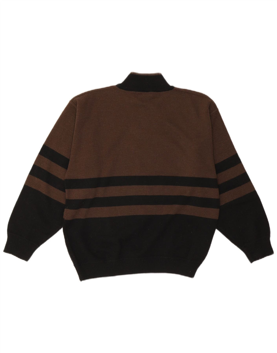 VINTAGE Mens Graphic Turtle Neck Jumper Sweater Small Brown Colourblock