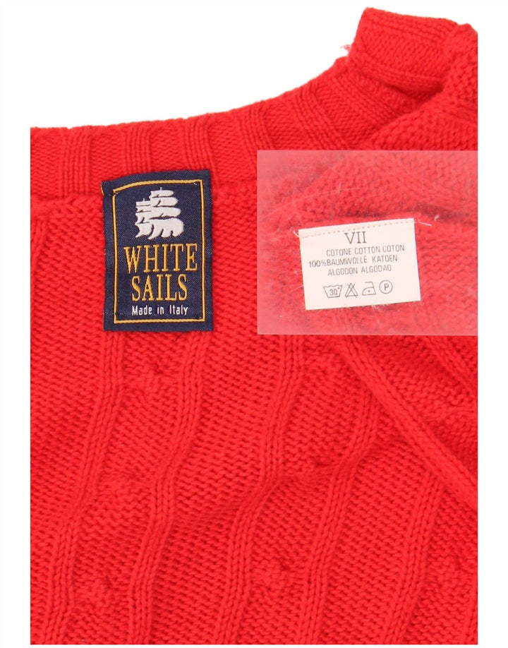 WHITE SAILS Mens V-Neck Jumper Sweater XL Red Cotton