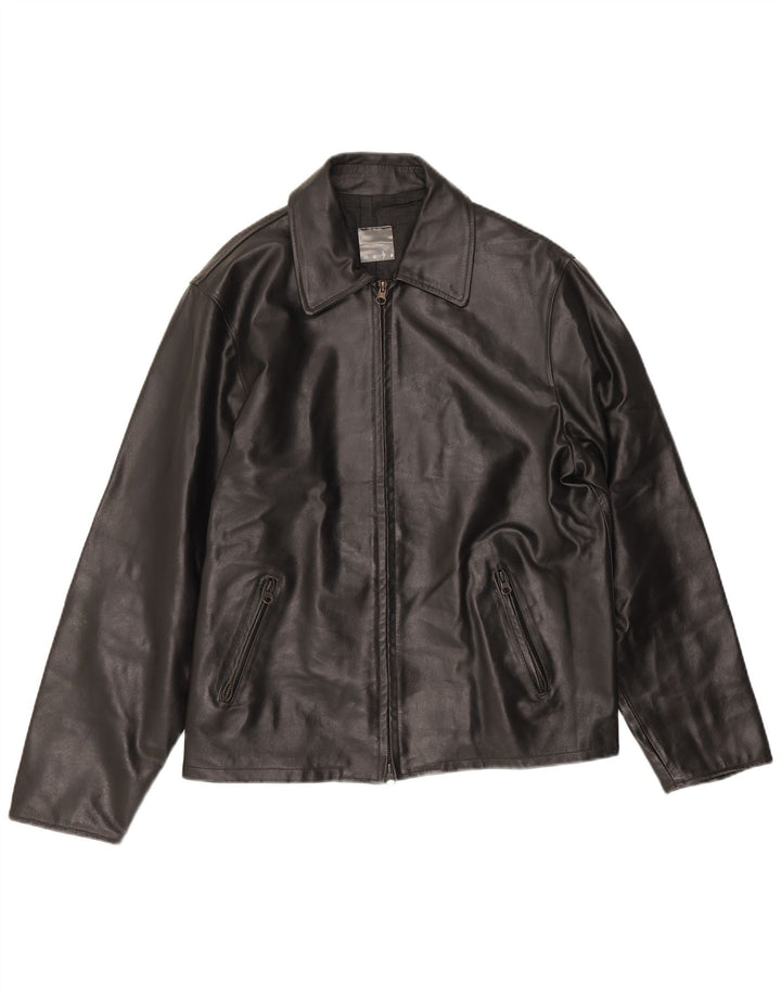 Mays Mens Leather Jacket IT 46 Small Black Leather