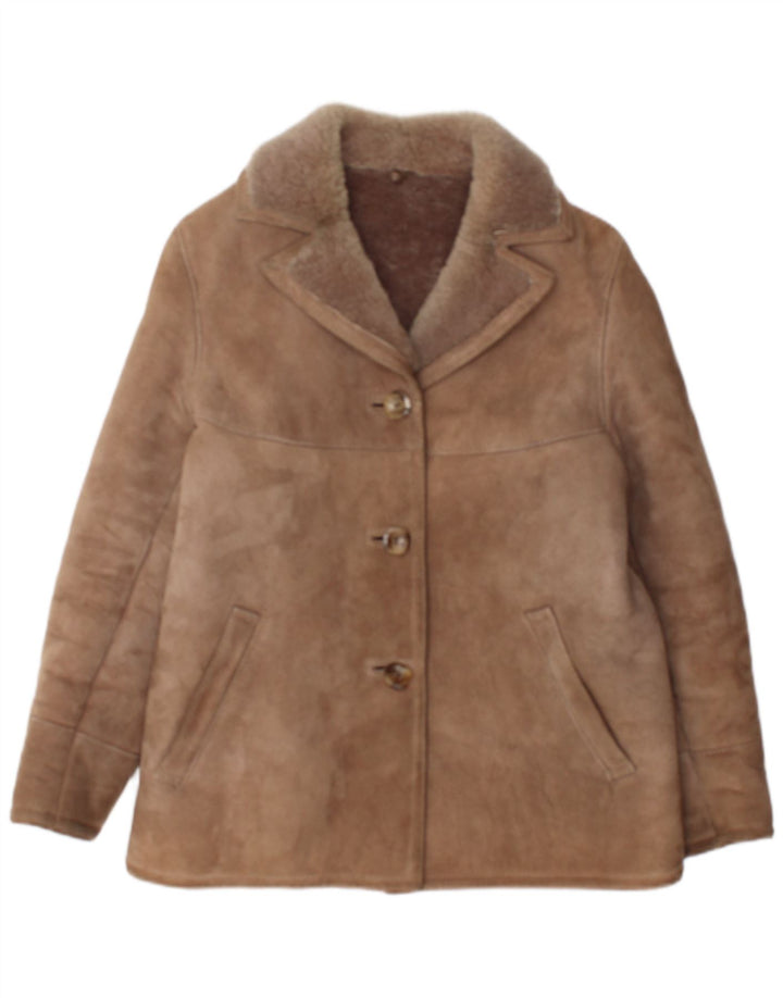 Vintage Womens Oversized Shearling Jacket IT 36 XS Brown Lambskin