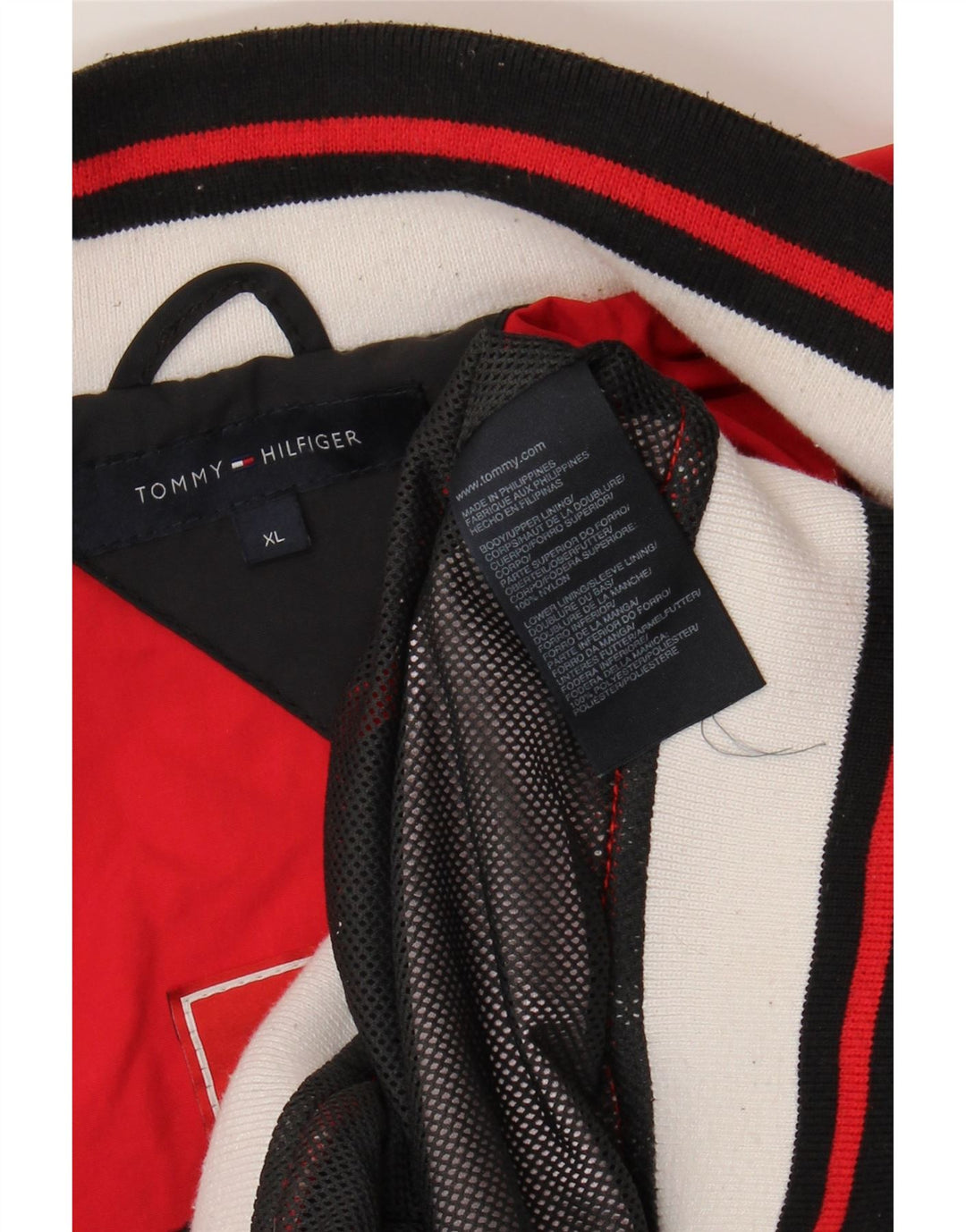 Tommy Hilfiger Mens Bomber Jacket UK 42 XL Red Colourblock Nylon