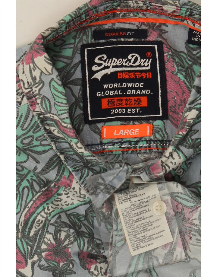 SUPERDRY Mens Short Sleeve Regular Fit Shirt Large Blue Floral Cotton