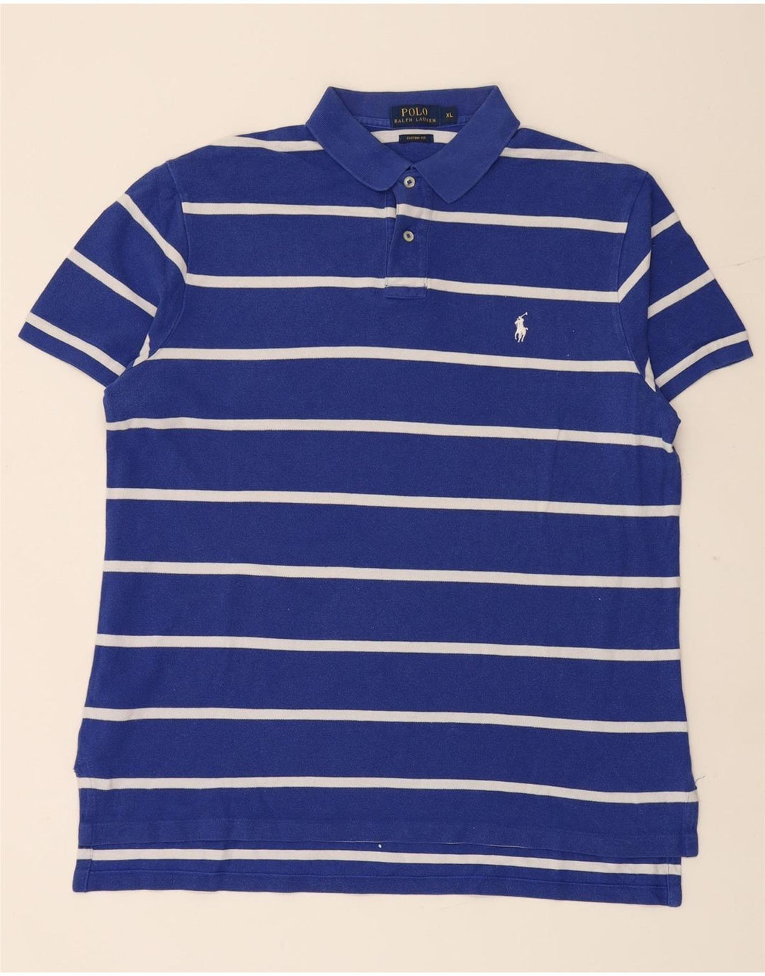 POLO RALPH LAUREN Mens Custom Fit Polo Shirt XL Blue Striped Cotton