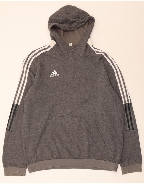 ADIDAS Mens Hoodie Jumper Large Grey Flecked Cotton