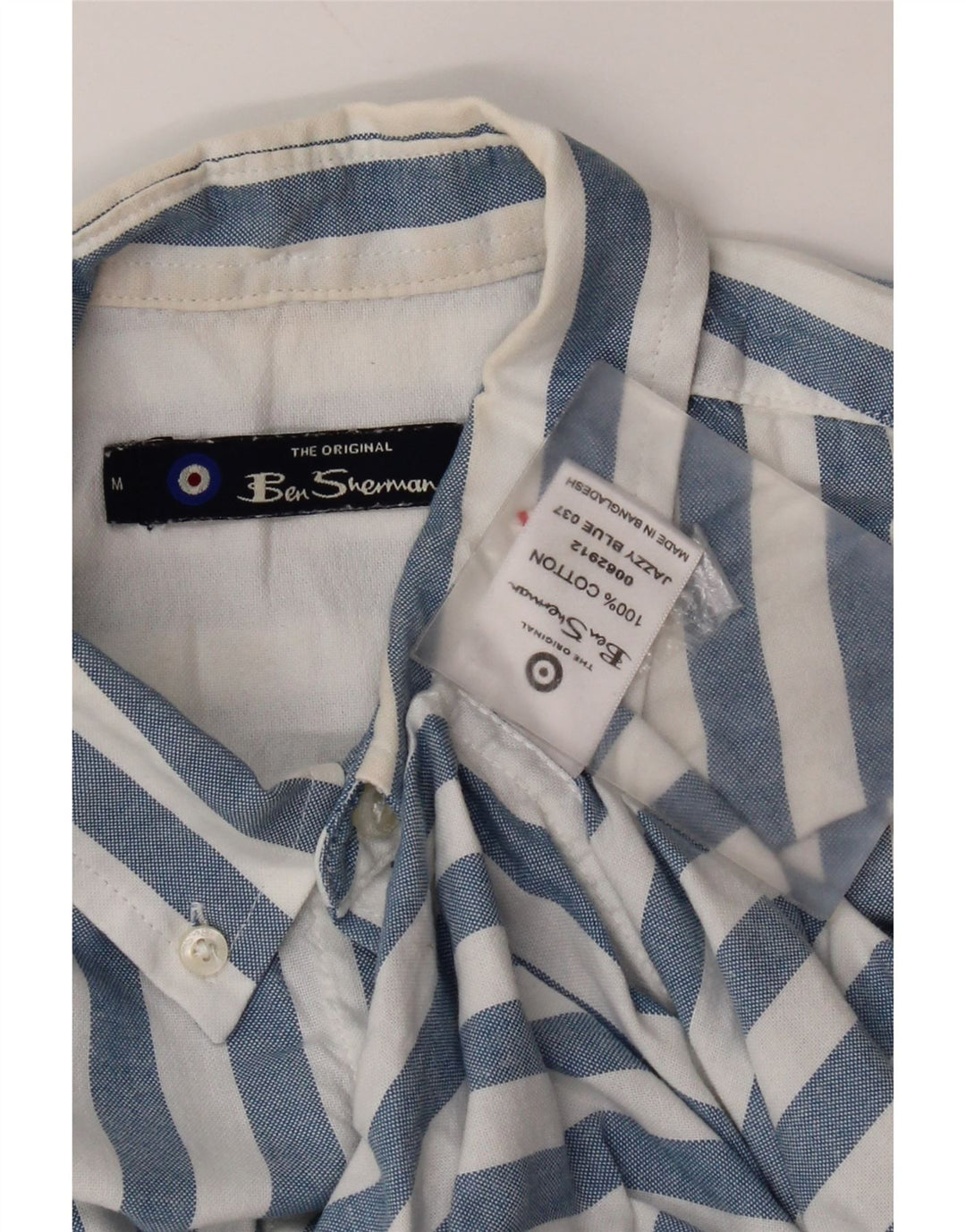 Ben Sherman Mens Short Sleeve Shirt Medium Blue Striped Cotton