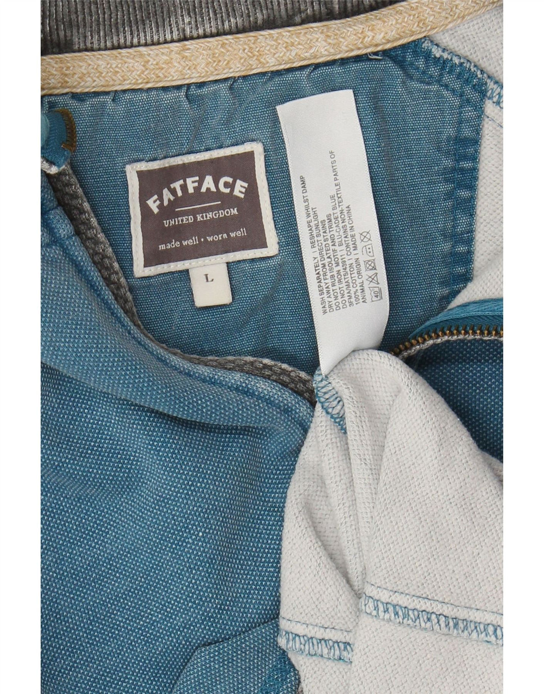 FAT FACE Mens Zip Neck Sweatshirt Jumper Large Blue Cotton