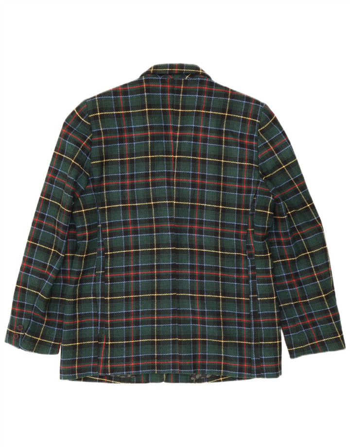 Vintage Womens 3 Button Blazer Jacket IT 48 XL Green Check Polyester