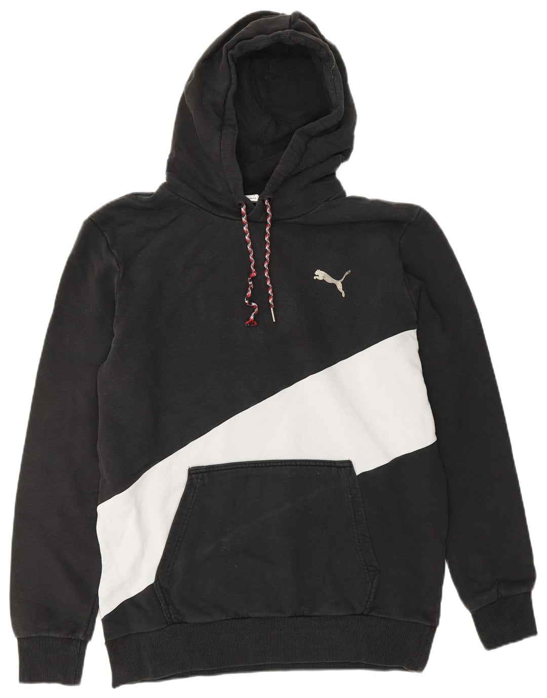 PUMA Mens Hoodie Jumper Medium Black Colourblock Cotton