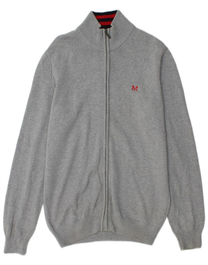 CREW CLOTHING Mens Cardigan Sweater Medium Grey Cotton