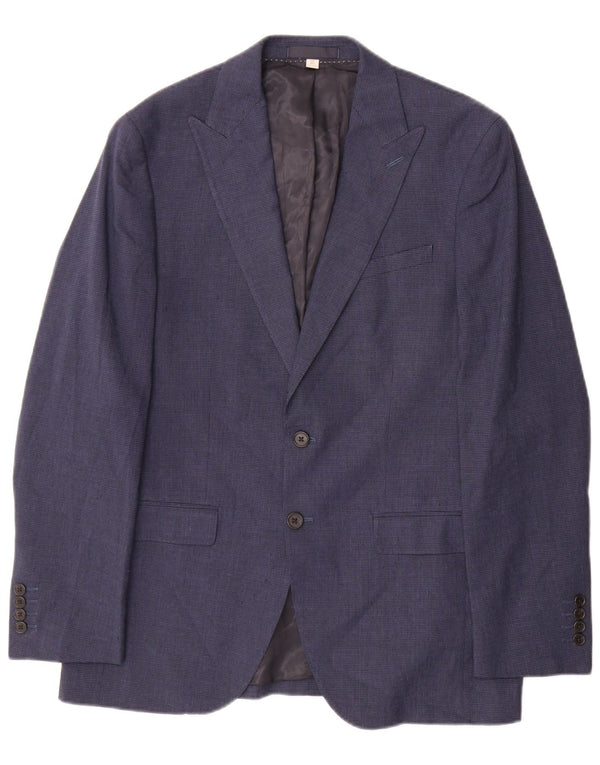 Marks & Spencer Mens 2 Button Blazer Jacket UK 38 Medium Blue Houndstooth