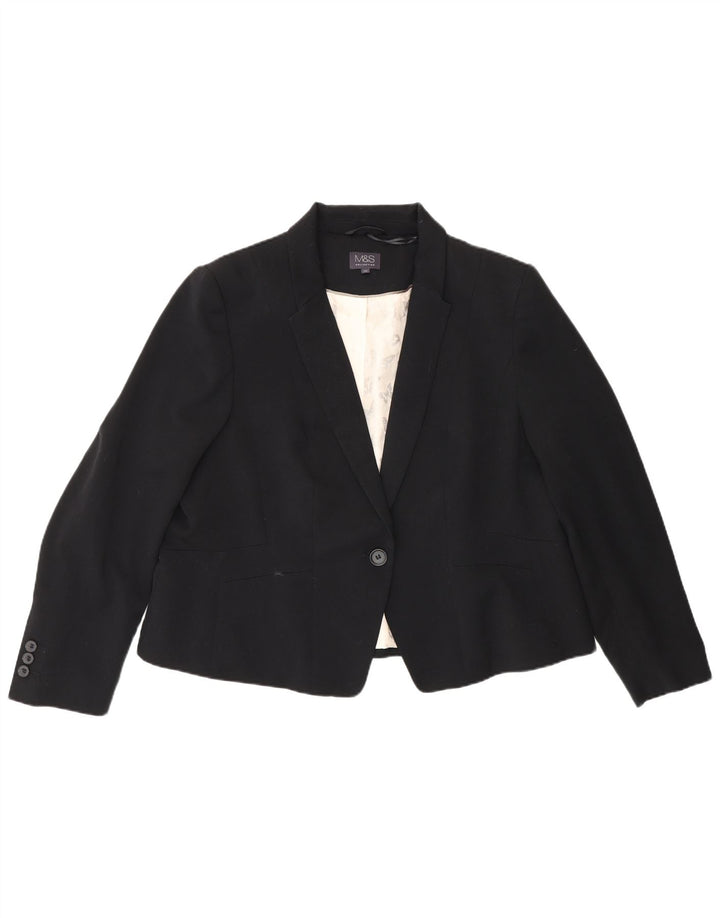 Marks & Spencer Womens 1 Button Blazer Jacket UK 20 2XL Black Polyester