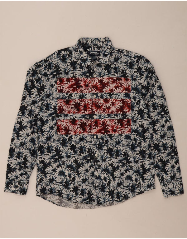 DESIGUAL Mens Shirt XL Navy Blue Floral Cotton