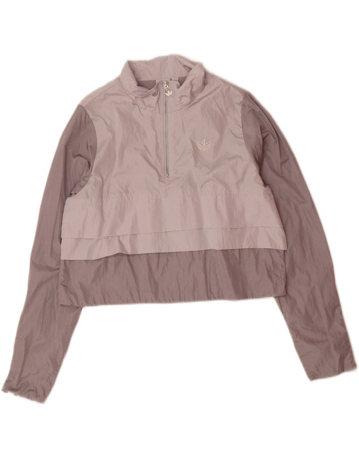 ADIDAS Womens Crop Pullover Tracksuit Top UK 12 Medium Grey Colourblock Vintage Adidas and Second-Hand Adidas from Messina Hembry 