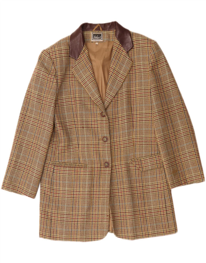 Luisa Spagnoli Womens 3 Button Blazer Jacket IT 46 Large Beige Houndstooth