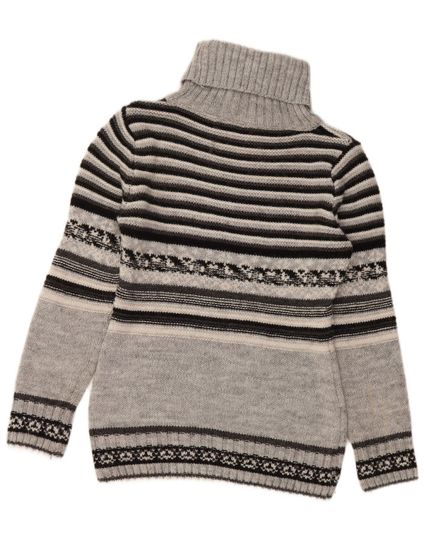 Vintage Womens Roll Neck Jumper Sweater UK 10 Small Grey Striped Wool
