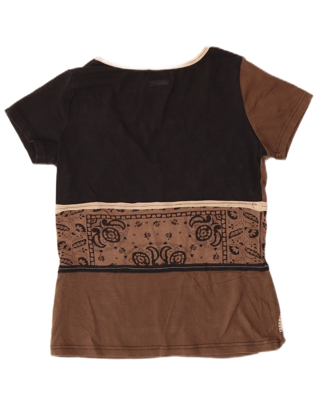 MARLBORO CLASSICS Womens T-Shirt Top UK 12 Medium Brown Paisley Cotton