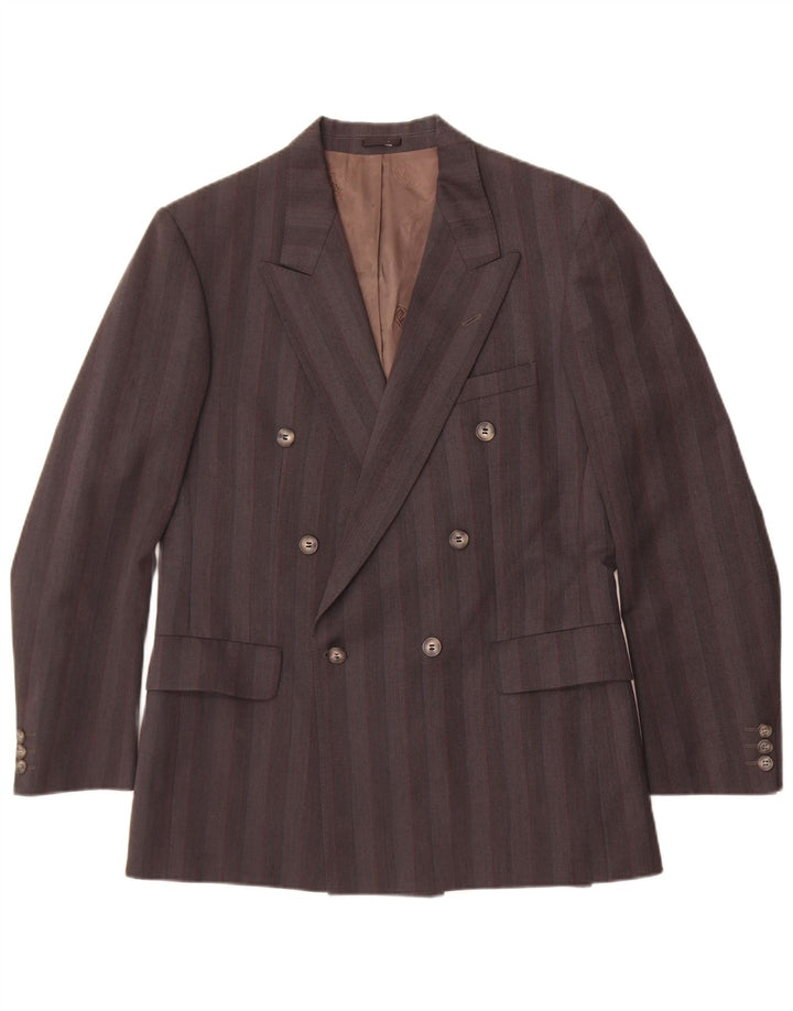 Magee Mens Double Breasted Blazer Jacket UK 38 Medium Grey Striped Wool