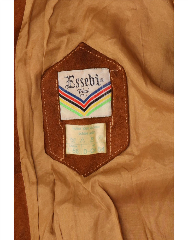 ESSEBI Mens Suede Bomber Jacket UK 40 Large Brown Leather