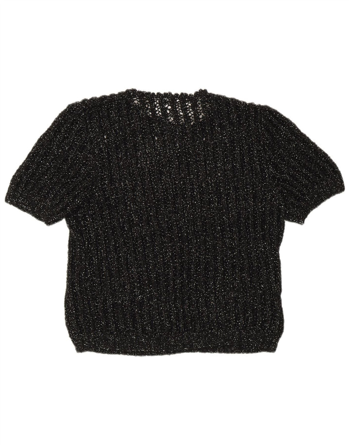 Vintage Womens Short Sleeve Crew Neck Jumper Sweater UK 12 Medium Black