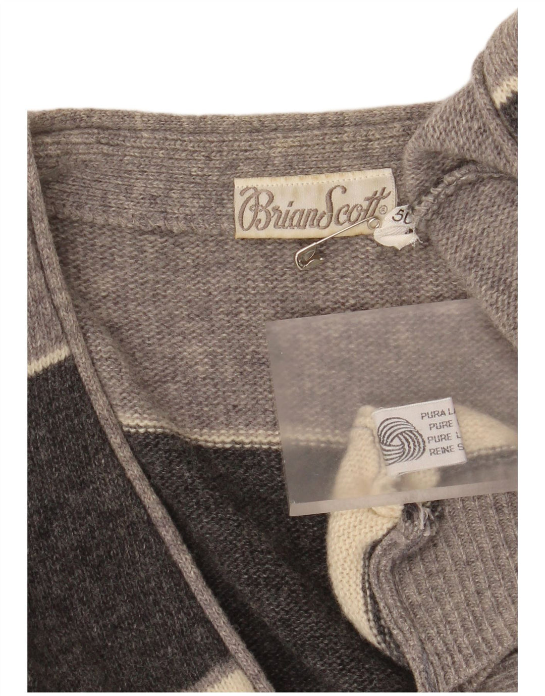Brian Scott Mens Loose Fit Cardigan Sweater IT 50 Medium Grey Striped