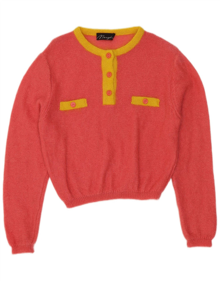 VINTAGE Womens Button Neck Jumper Sweater IT 44 Medium Pink Colourblock