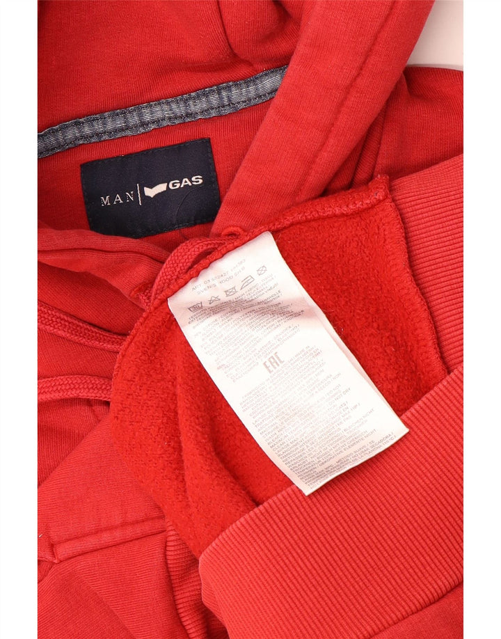 GAS Mens Graphic Hoodie Jumper Medium Red Cotton