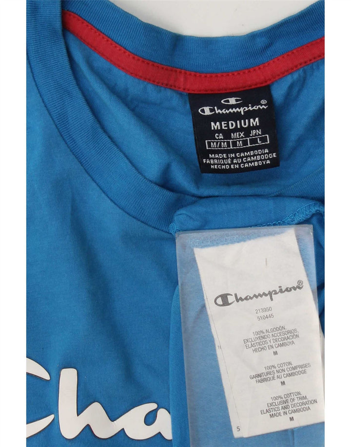 Champion Mens Graphic T-Shirt Top Medium Blue Cotton