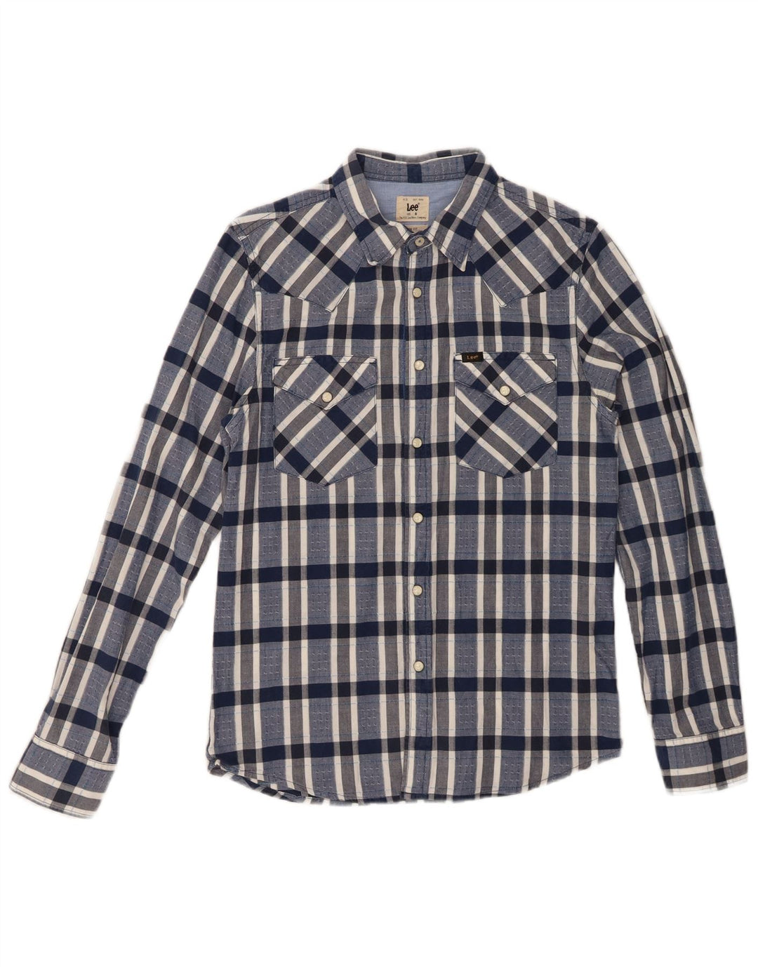 LEE Mens Slim Fit Shirt Small Navy Blue Check Cotton