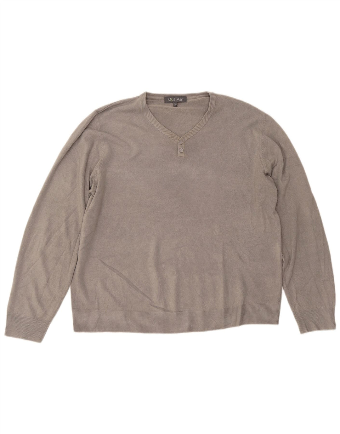 Marks & Spencer Mens V-Neck Jumper Sweater Large Grey Acrylic