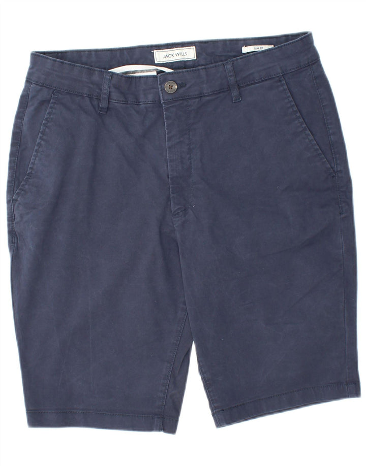 JACK WILLS Mens Slim Fit Chino Shorts W32 Medium Navy Blue Cotton