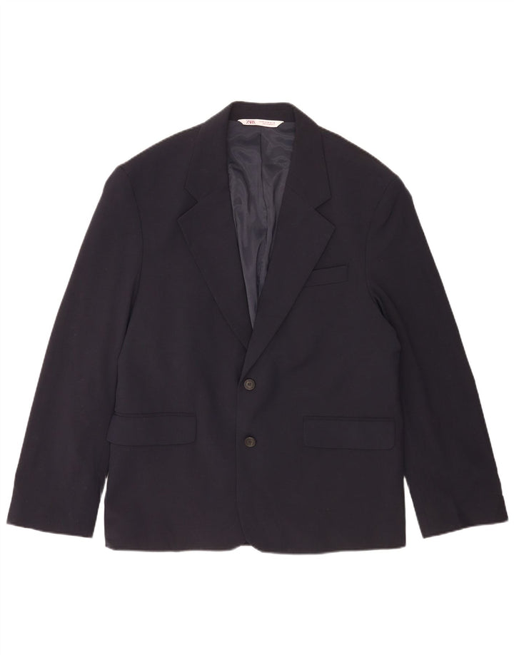 Zara Mens 2 Button Blazer Jacket IT 48 Medium Navy Blue Polyester