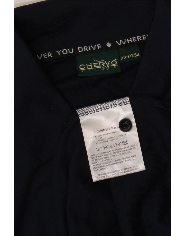 CHERVO Mens Polo Shirt IT 54 XL Navy Blue Colourblock Nylon