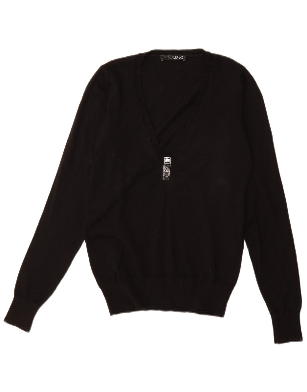 LIU JO Womens Oversized V-Neck Jumper Sweater IT 40 Small Black